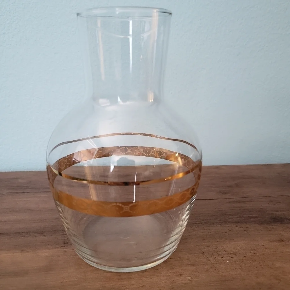 Mid Century Gold Rimmed Carafes and Glasses